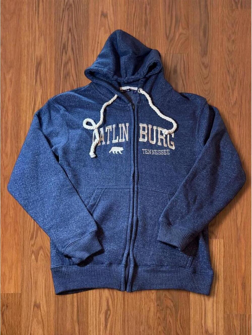 Gatlinburg Tennessee Bear Zip Up Hoodie Small Navy Blue Sweatshirt Travel